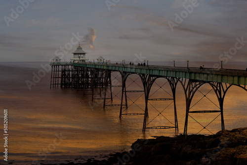 View of Clevedon pier at dusk 