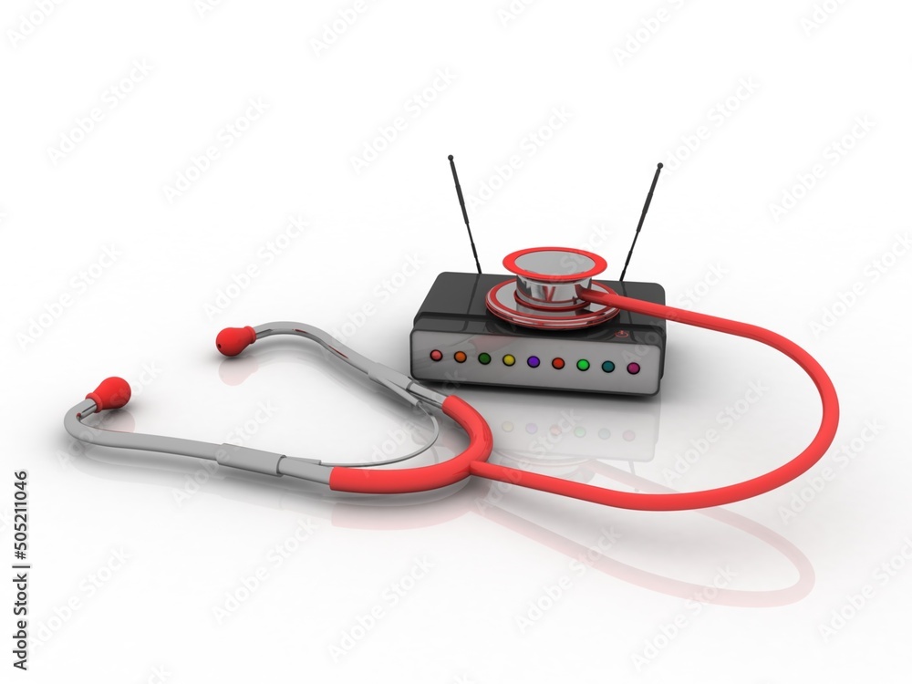 3d rendering Transmitter WiFi with  stethoscope
 - obrazy, fototapety, plakaty 