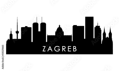 Zagreb skyline silhouette. Black Zagreb city design isolated on white background. photo