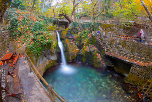 Ayazma National Park in Ida Mountains and streams flowing under the bridge photo