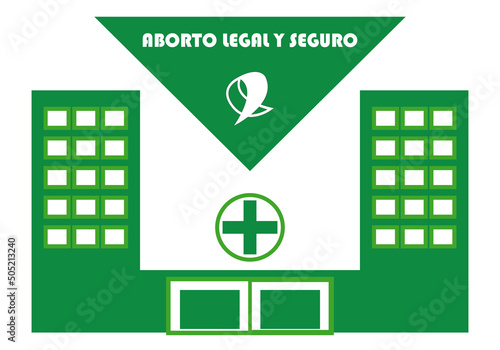 Derecho al aborto legal y seguro en hospitales. Pañuelo verde con el símbolo del aborto legal y seguro en verde y blanco