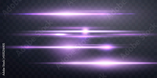 Purple lens flares set. Isolated on transparent background. Sun flash with rays or spotlight. Violet glow flare light effect. Vector illustration