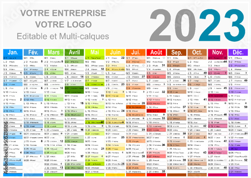 Calendrier 2023 Format A3 - pour entreprise avec logo sur 12 mois - multicaque - modifiable