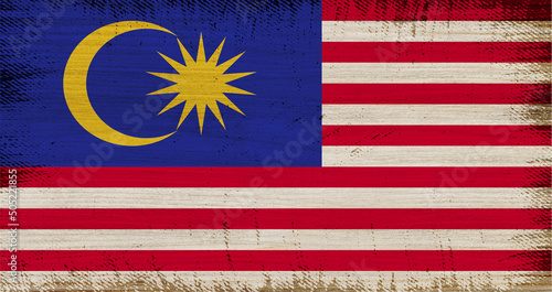 MALAYSIA flag insoled on wood texture with rectangular frame vintage. photo