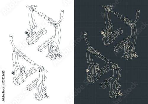 Bike v-brake isometric blueprints