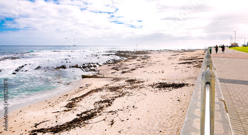 Cape Town, South Africa - May 12, 2022: View of Sea Point promenade on the Atlantic Seaboard of Cape Town South Africa.