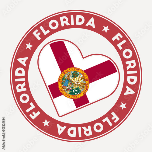 Florida heart flag badge. From Florida with love logo. Support the us state flag stamp. Vector illustration. photo