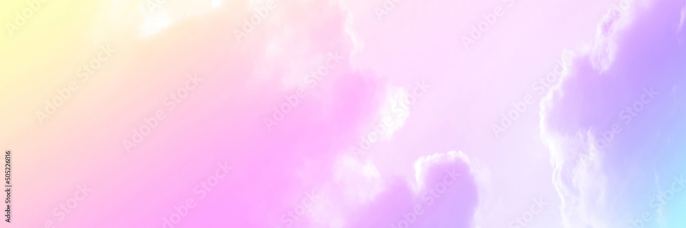 Pastel sky with soft white clouds. Fantastic color fantasy background. Sweet dreams concept for wallpaper, backdrop and design. Pastel sky with soft white clouds. Fantastic color fantasy background. Sweet dreams concept for wallpaper, backdrop and design.