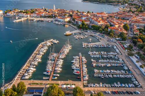 Aerial view to Porec old town, popular travel destination in Istria, Croatia photo