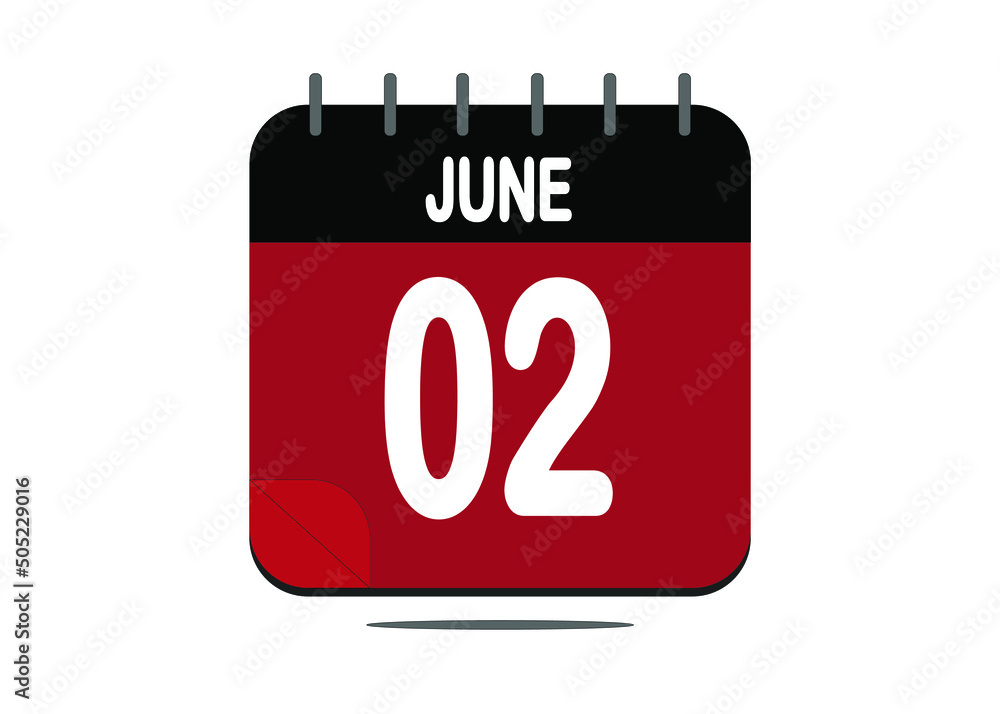 Day 2. June 2. Calendar design template in red and black. Day 2. June 2. Calendar design template in red and black.