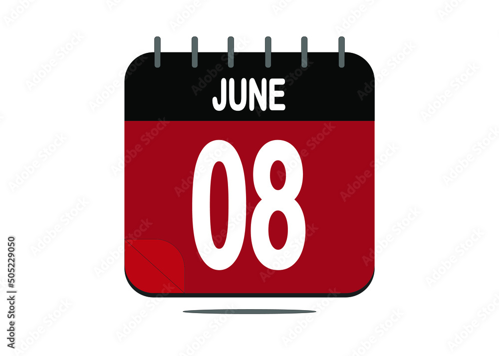 Day 8. June 8. Calendar design template in red and black. Day 8. June 8. Calendar design template in red and black.