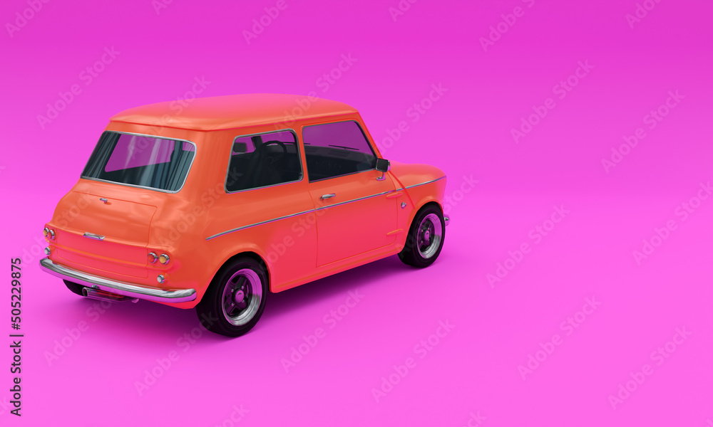 3d illustration, car, pink background copy space, 3d rendering