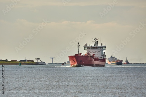 Canvas Print Industrial ships sailing near Rotterdam