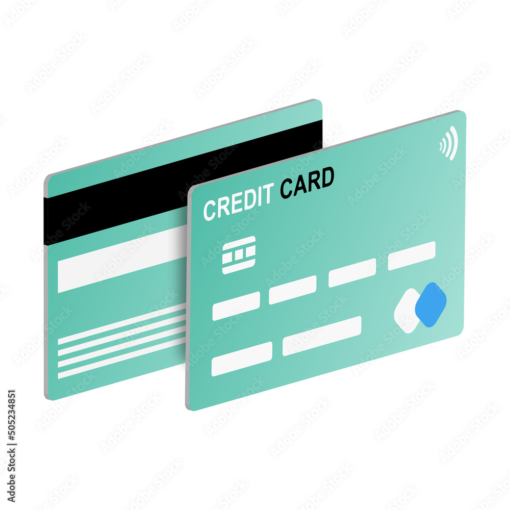 green credit card on a white background, both sides, 3d green credit card on a white background, both sides, 3d