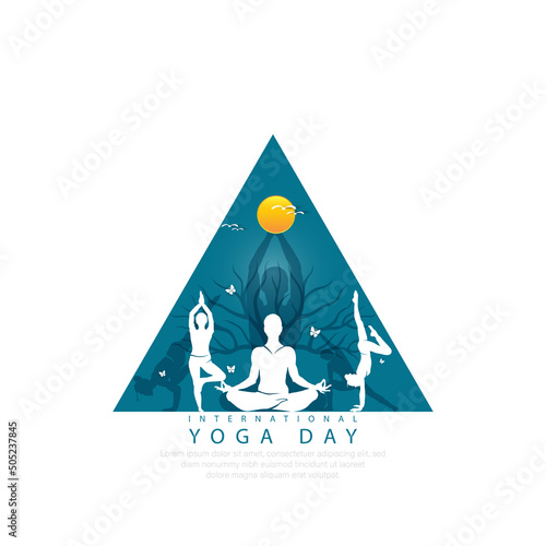 21 June- international yoga day, woman in yoga body posture. Vector