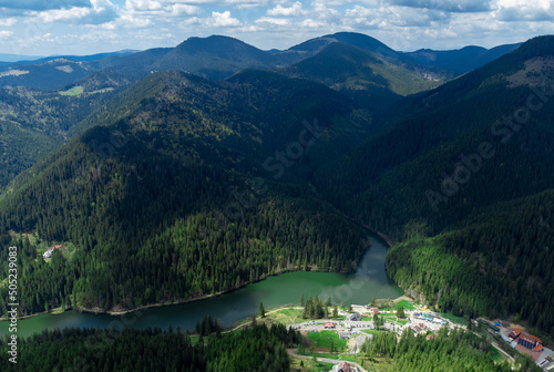 An aerial view of Rosu Lake - Romania