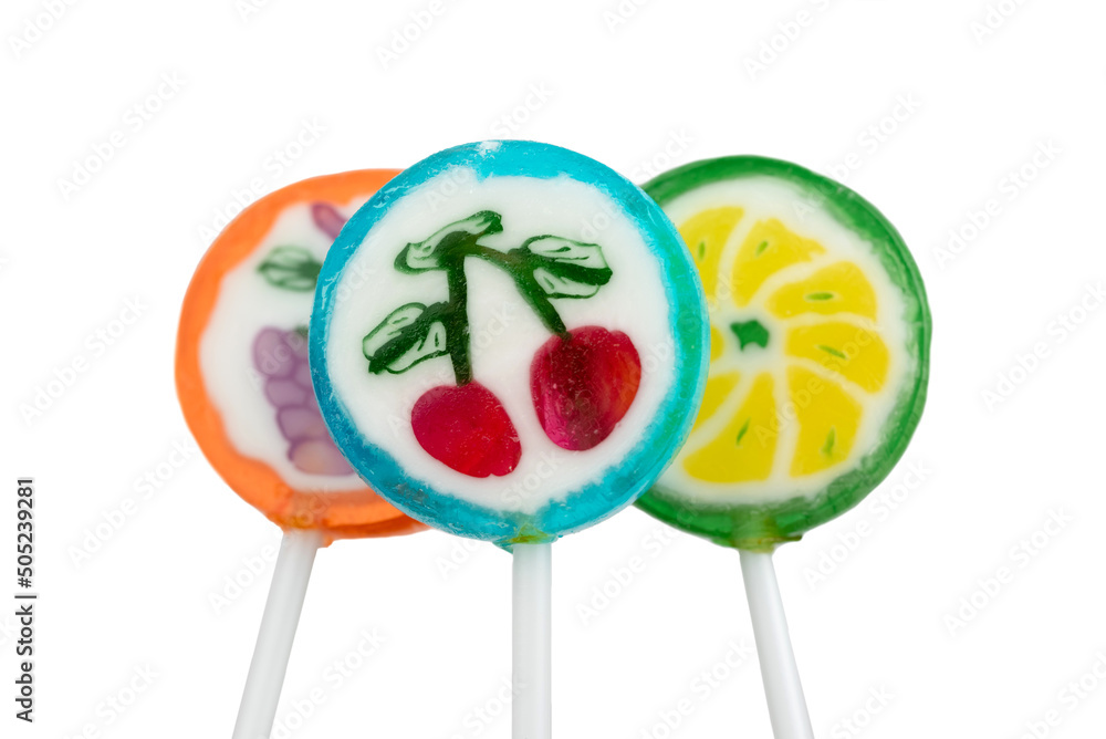homemade fruit lollipop isolated on the white background homemade fruit lollipop isolated on the white background