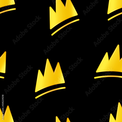 Seamless pattern of golden crowns on black background. Vector illustration