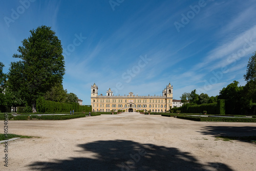 Royal Palace of Colorno, Grand Duchy of Parma. view of the palace and gardens in typical sunny day with blue sky.