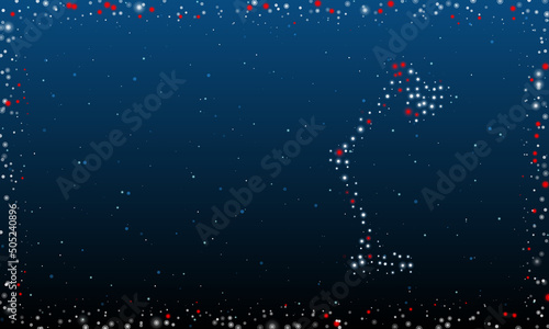 On the right is the table lamp symbol filled with white dots. Pointillism style. Abstract futuristic frame of dots and circles. Some dots is red. Vector illustration on blue background with stars