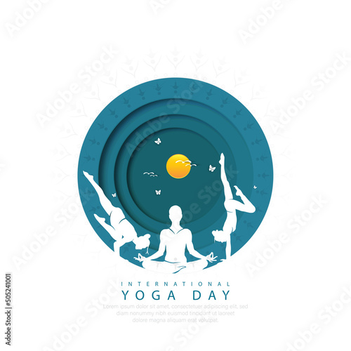 21 June- international yoga day, woman in yoga body posture. Vector