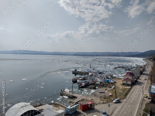 The last spring ice on Lake Baikal, Listvyanka, Irkutsk region, Russia