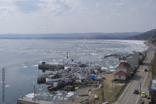 The last spring ice on Lake Baikal, Listvyanka, Irkutsk region, Russia