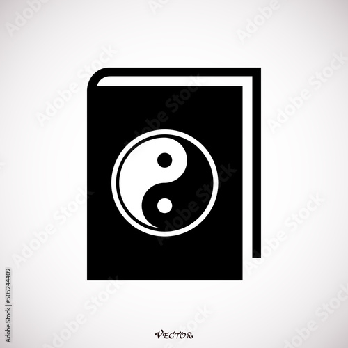 Tao Te Ching, Taoism religion Holy book. Ancient chinese philosophical texts, holy scriptures, black vector illustration isolated on white background. Icon.