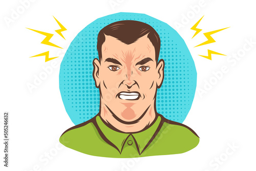 Vector illustration of angry man in vintage stylee on abstract background.