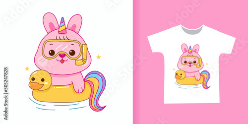 cute rabbit unicorn cartoon for t-shirt.