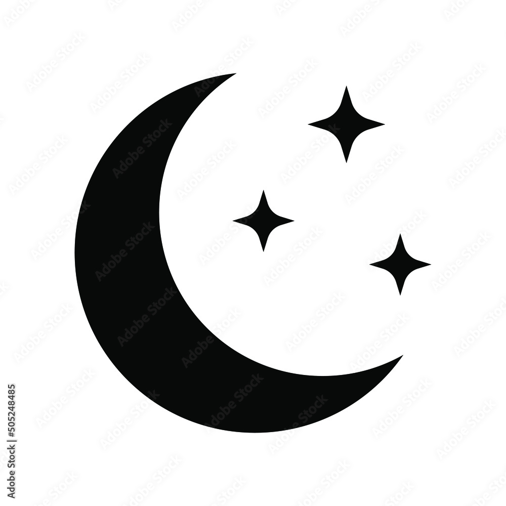 Moon with stars icon on white background. Minimalist style. Moon with stars icon on white background. Minimalist style.
