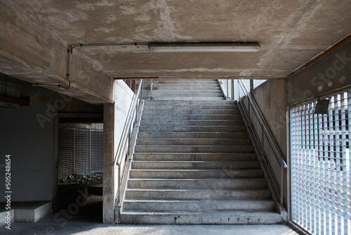 Stairs in abandoned black construction site