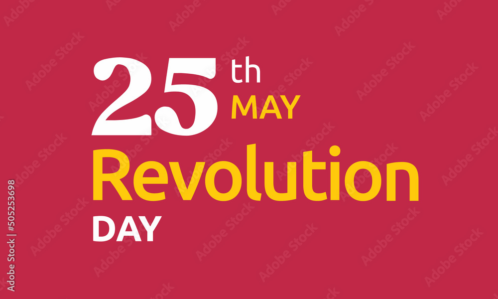 25th May Revolution Day phrase colorful lettering with red background