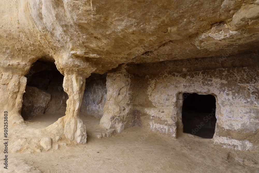 crete Matala caves in sandstone