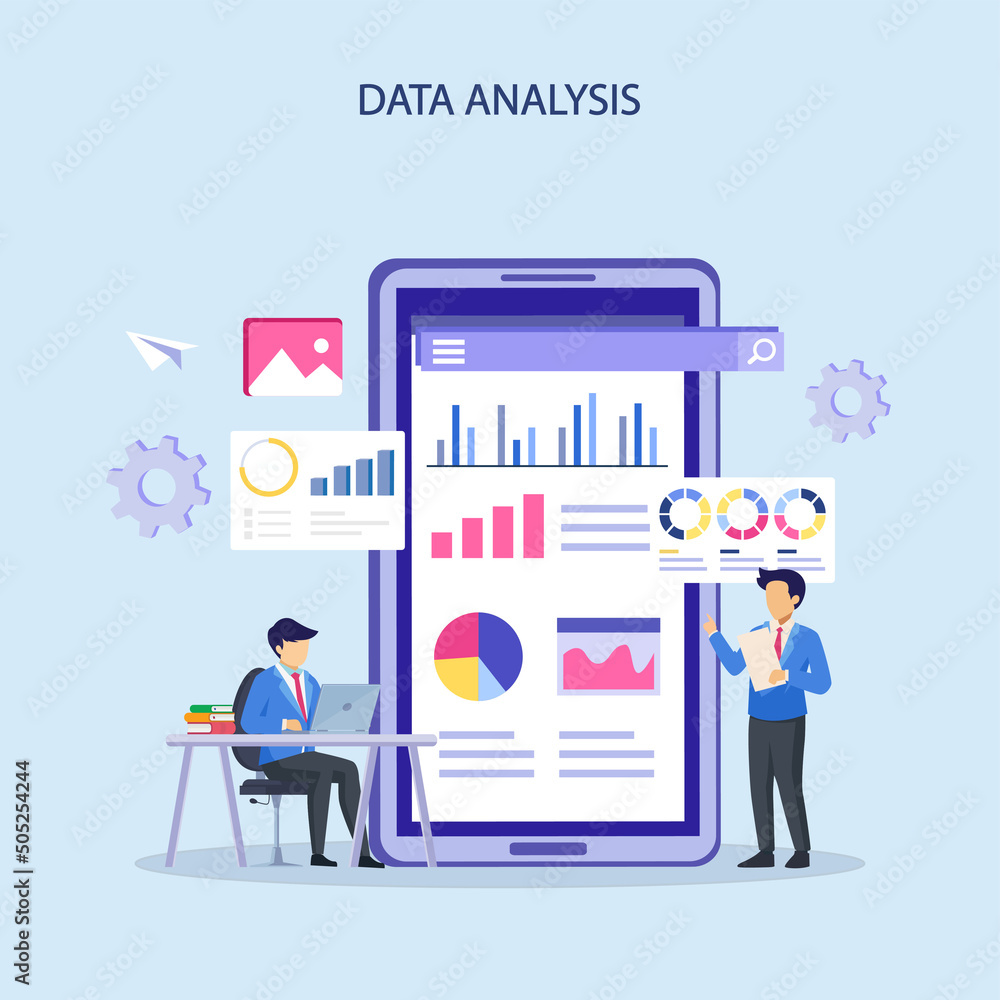 Data analysis illustration vector. statistical for business finance investment concept on ...