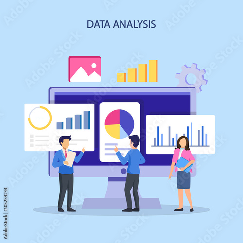 Data analysis illustration vector. statistical for business finance investment concept on monitor graph dashboard