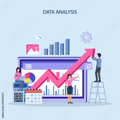 Data analysis illustration vector. statistical for business finance investment concept on monitor graph dashboard