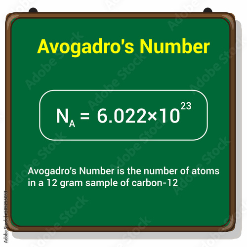 avogadro's number is the number of particles in one mole of any substance. avogadro's constant vector illustration on chalkboard