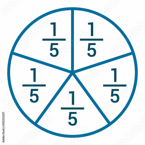 one fifths fraction circle with fraction number