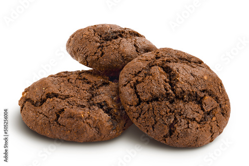 chocolate cookies isolated on white background with clipping path and full depth of field