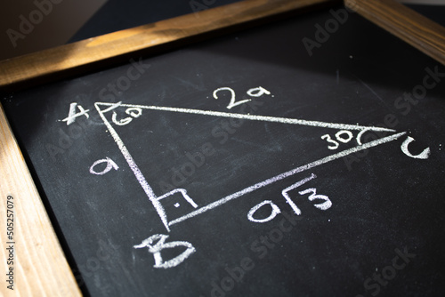 30-60-90 triangle on blackboard photo