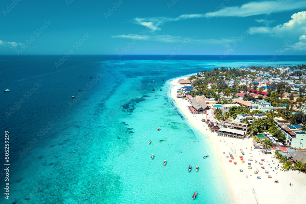 Aerial view of Nungwi Beach in Zanzibar, Tanzania