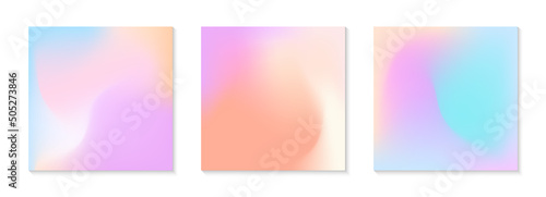 Vector set of mesh gradient backgrounds in soft pastel colors.Copy space for text.Abstract fluid illustrations in y2k aesthetic.Modern templates for banners,branding design,social media,covers. photo