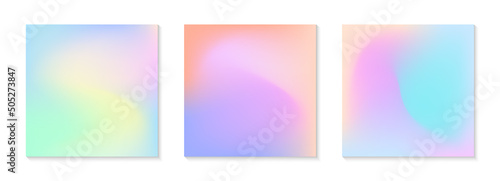 Vector set of mesh gradient backgrounds in soft pastel colors.Copy space for text.Abstract fluid illustrations in y2k aesthetic.Modern templates for banners,branding design,social media,covers.