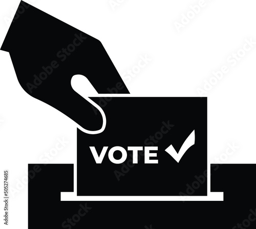 Cast Vote Black Icon. Hand Icon Holding Ballot Paper