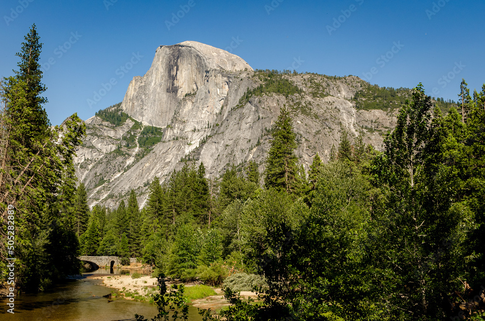 Half Dome in Yosemite Nation Park with trees in the foreground