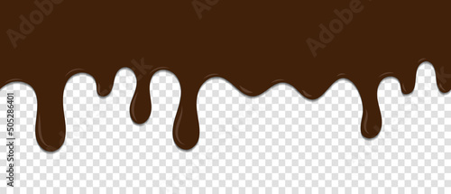 Seamless pattern of melted chocolate dripping. Dessert background with melted chocolate. Banner seamless pattern. Vector illustration