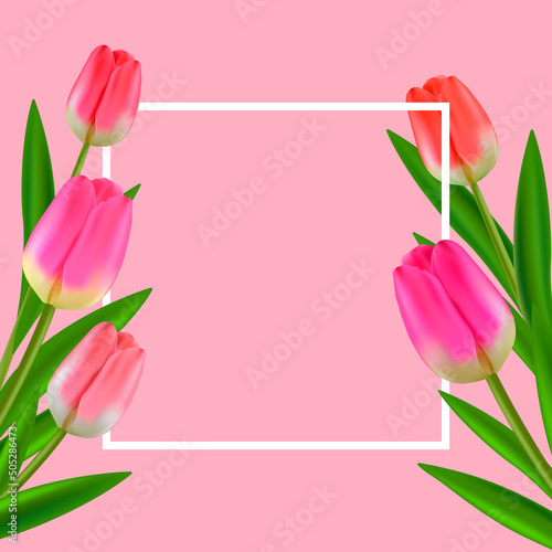Fototapeta Naklejka Na Ścianę i Meble -  Blooming Square Flower Frame Vector Illustration Template