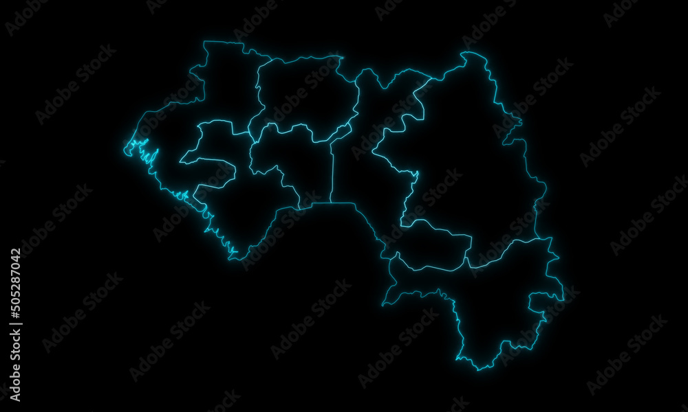 Outline Map of Guinea with Regions in Black Background Outline Map of Guinea with Regions in Black Background