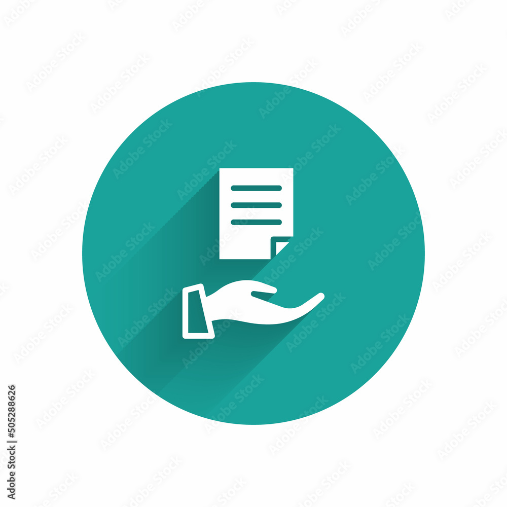 White House contract icon isolated with long shadow background. Contract creation service, document formation, application form composition. Green circle button. Vector White House contract icon isolated with long shadow background. Contract creation service, document formation, application form composition. Green circle button. Vector